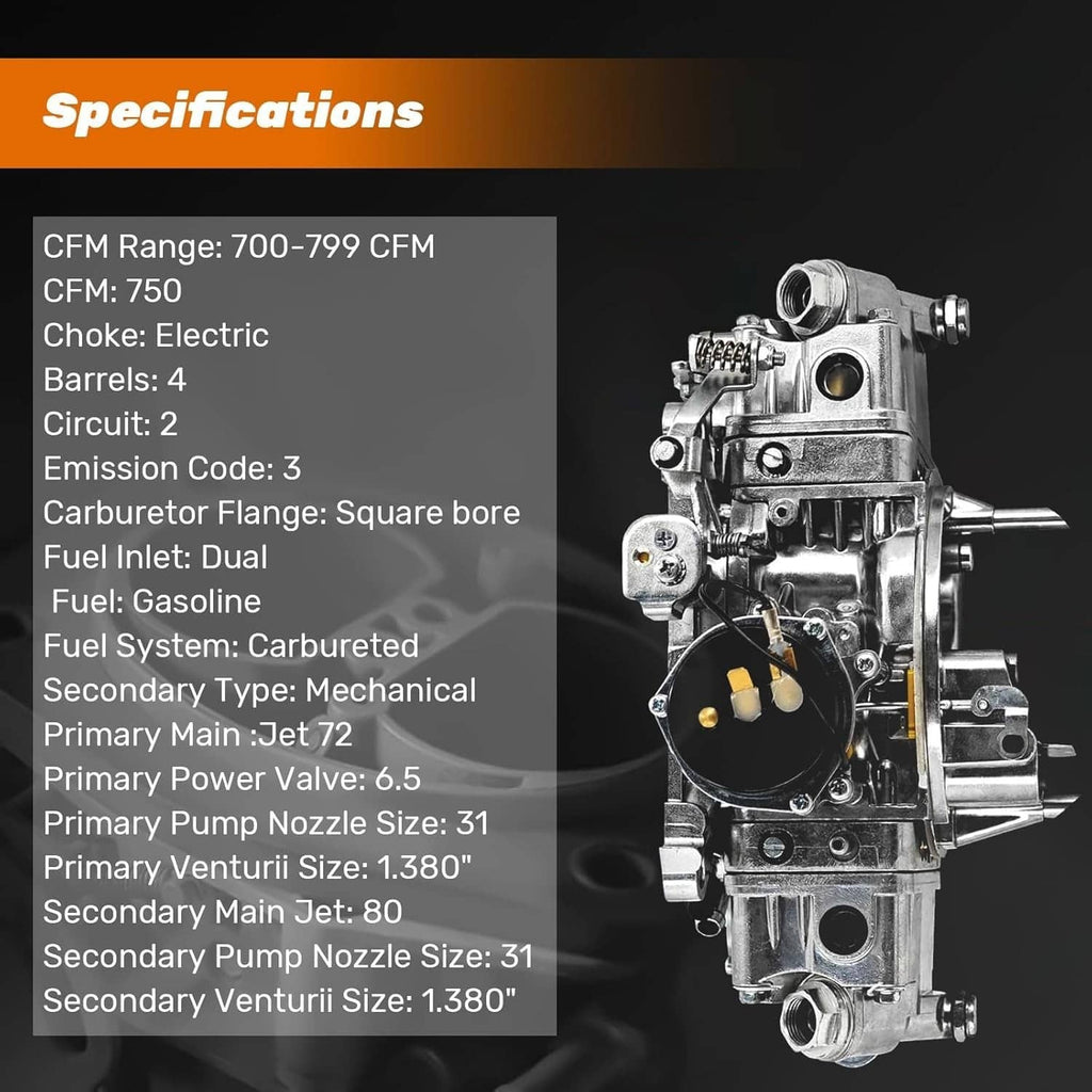 Silver 4-barrel electric choke carburetor with a side profile view