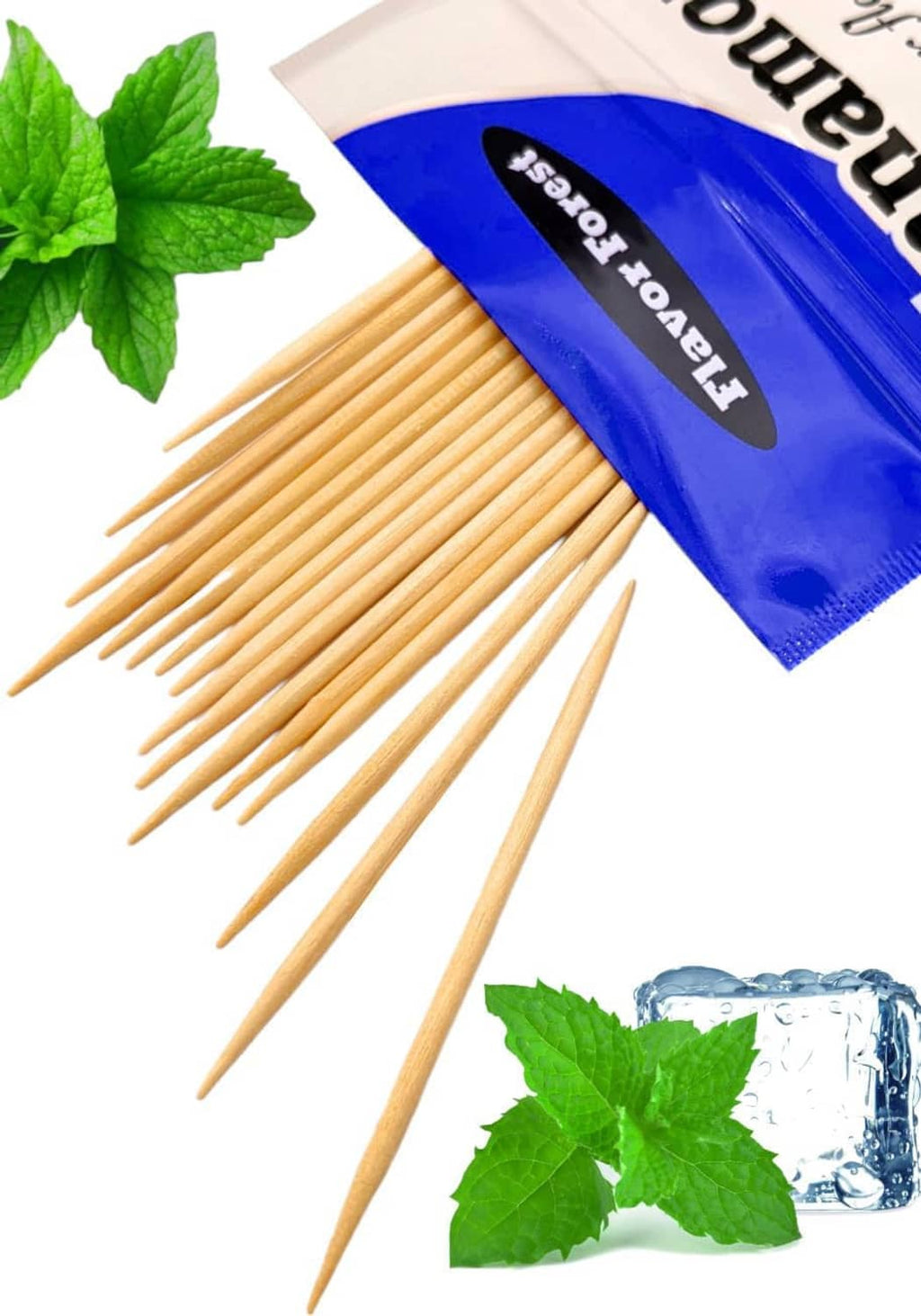Wooden cool mint toothpicks with mint leaves, Flavor Forest pouch