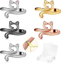 Cat-shaped adjustable crochet tension ring set with multiple metal finishes and storage box
