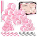 Pink self-grip hair rollers set with 50 rollers and comb clips