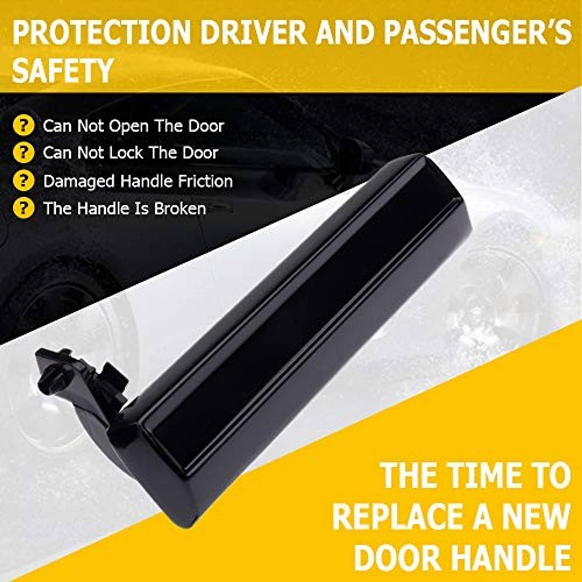 Black exterior door handle angled view, front passenger right-side replacement
