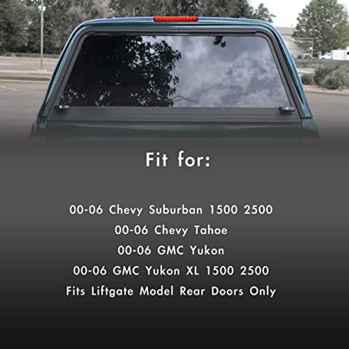 High mount LED third brake light mounted on SUV rear window area.