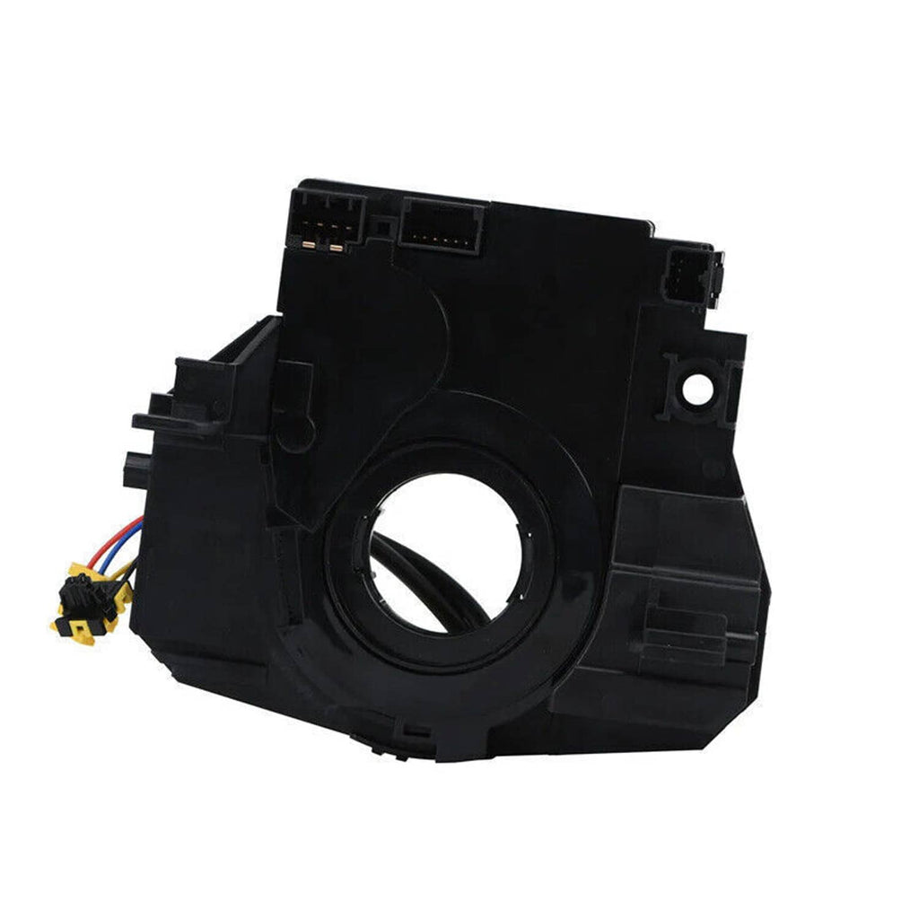 Black clock spring module with circular cutout and electrical connector slots