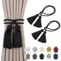 Set of 2 black curtain tiebacks with braided cords and tassel end loops