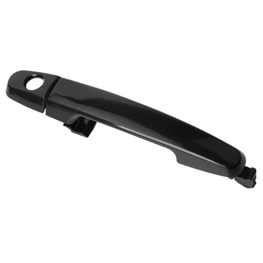 Black exterior door handle, long lever shape with mounting bracket at base