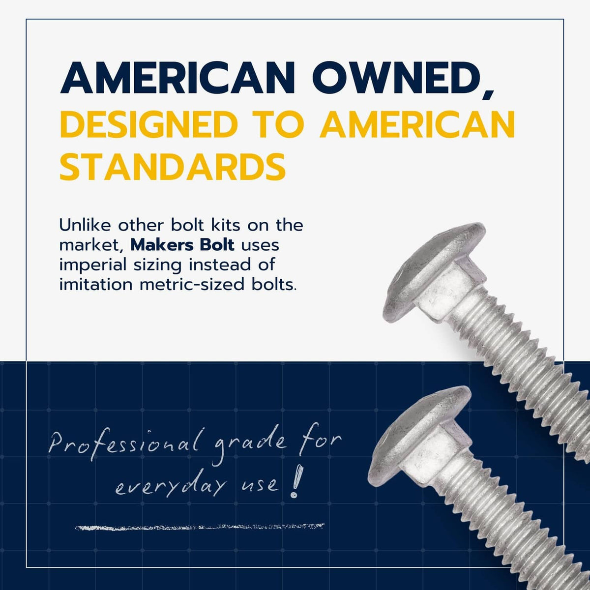 Galvanized carriage bolt with flat head and hex-head nut detail on the shank