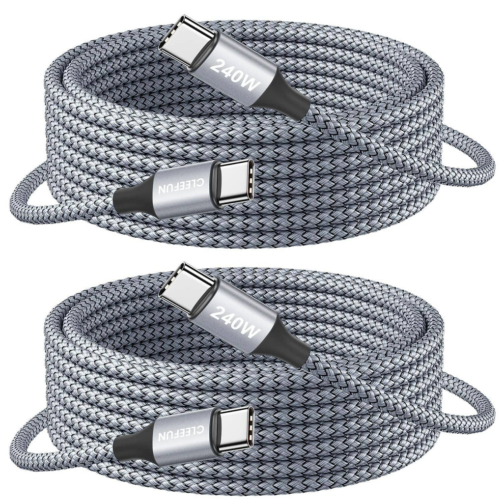 240W USB-C to C charging cables, braided grey set of 2 with USB-C connectors