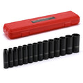 1/2-inch drive deep impact socket set with red case and 14 black sockets