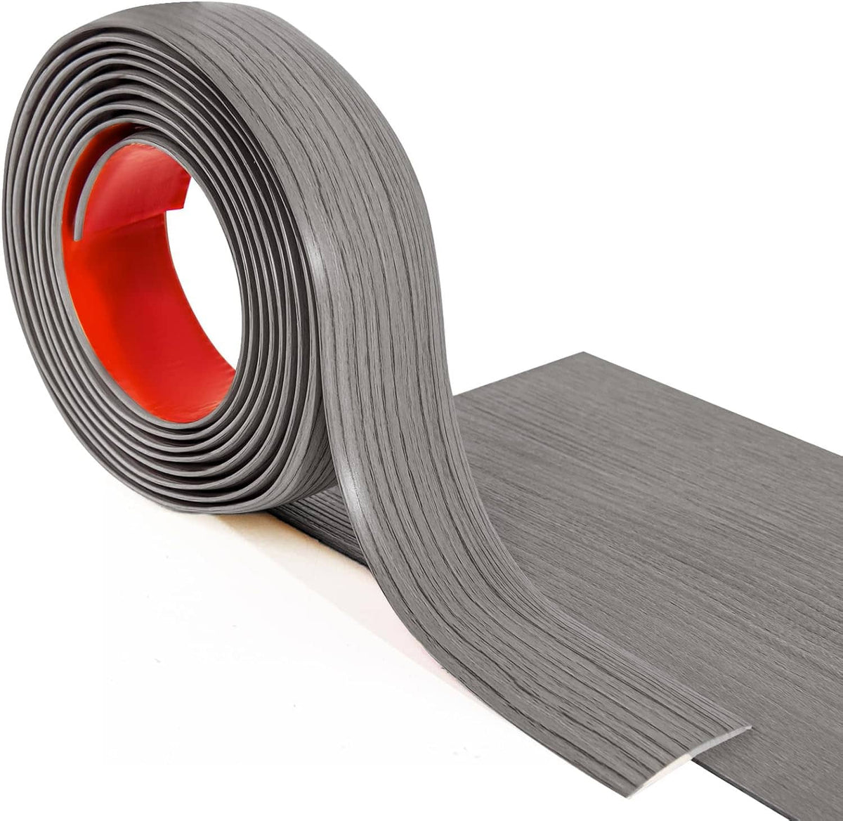 Gray woodgrain self-adhesive vinyl floor transition strip roll with lifted edge