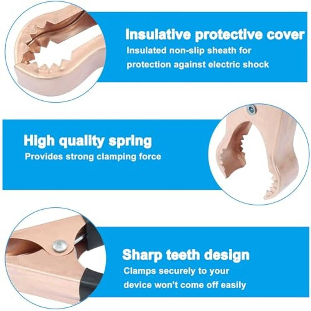 Insulated alligator clip with copper teeth jaw and red non-slip protective cover