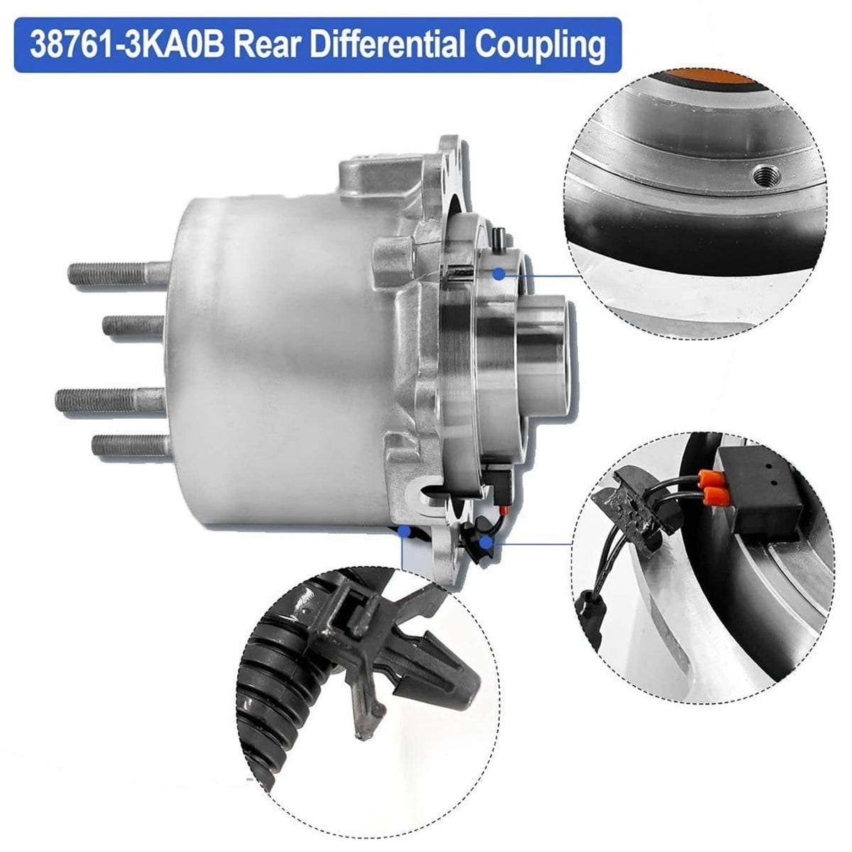 Rear differential coupling unit with silver housing and connected wiring plug