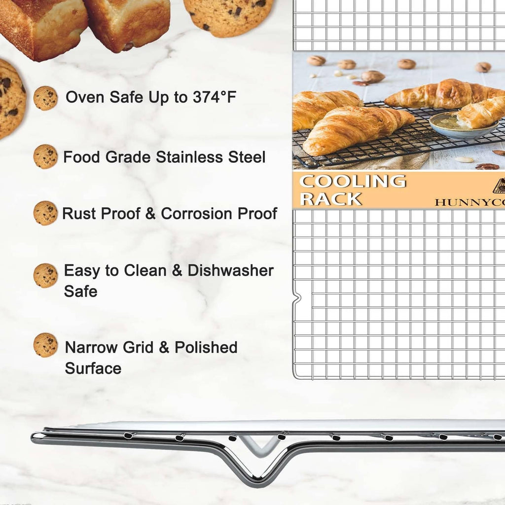Silver stainless cooling rack with narrow grid and polished wire surface