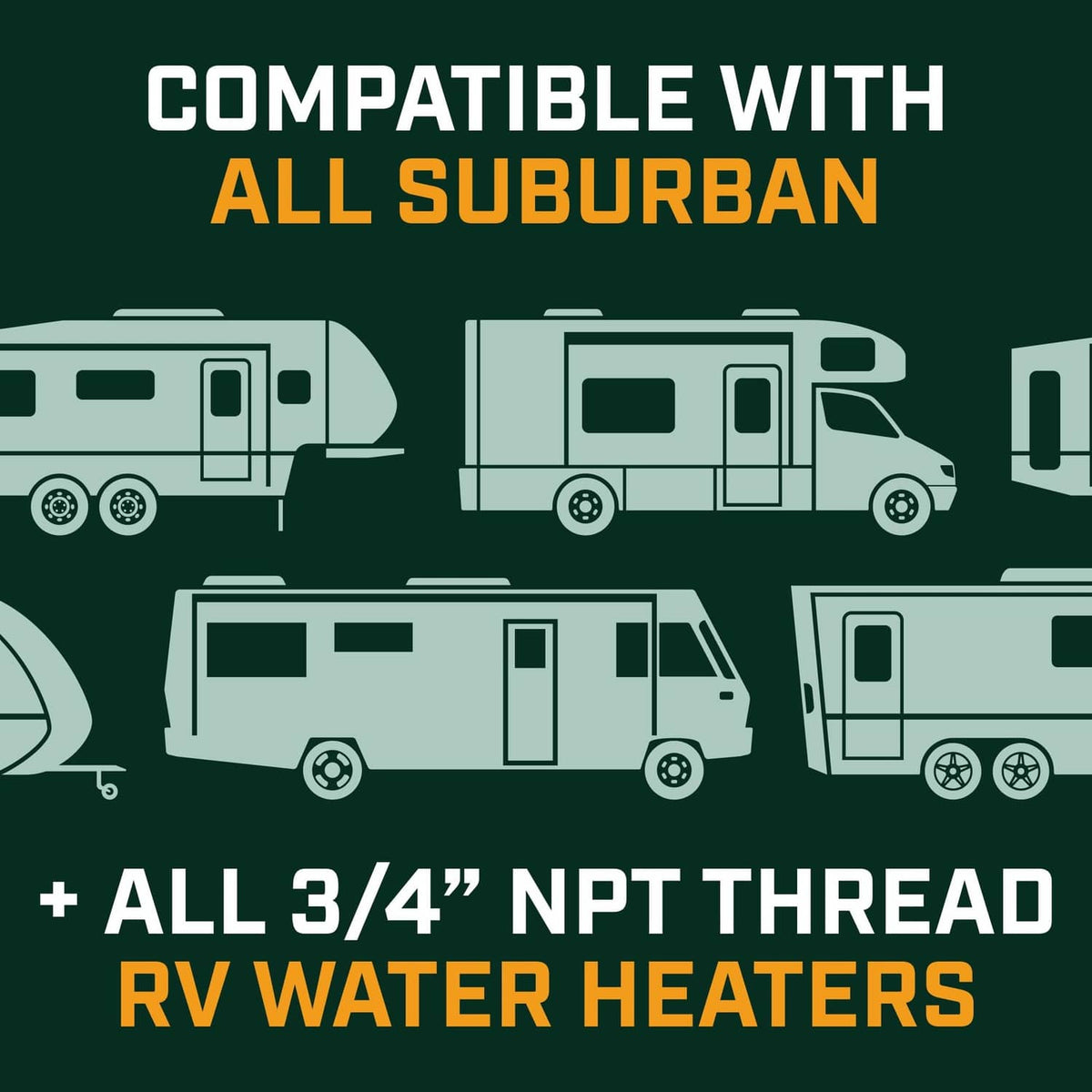 Compatibility graphic for Suburban RVs with 3/4" NPT thread water heaters