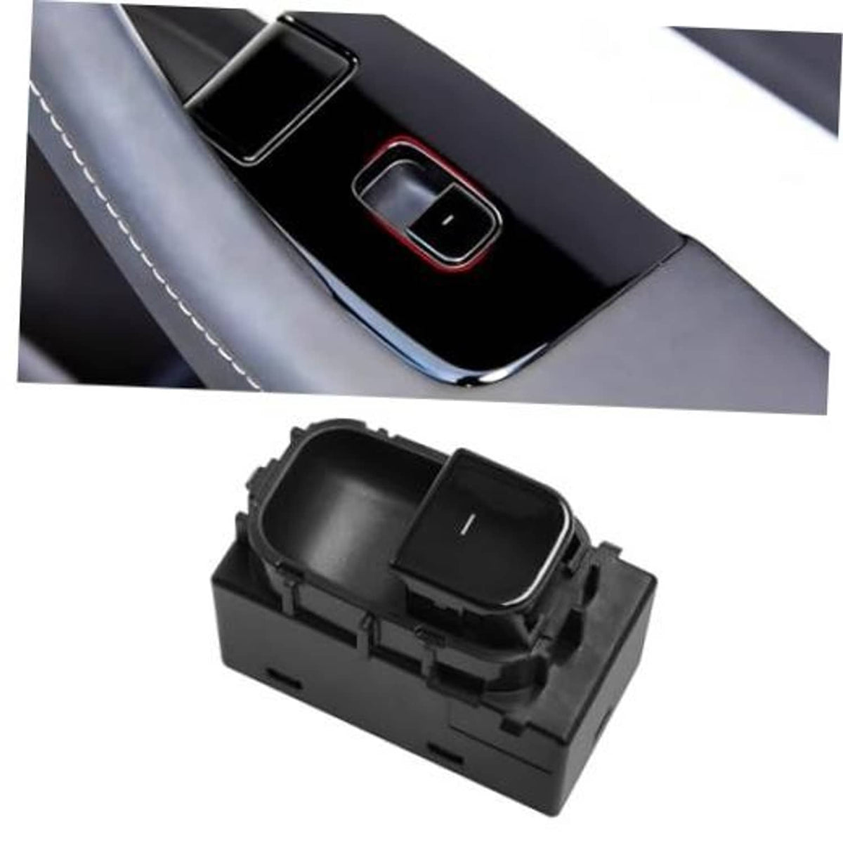 Power window switch module with black rocker and red trim, for right side door panel