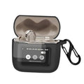 Black soft silicone earbuds charging case with clear PET screen cover and strap loop