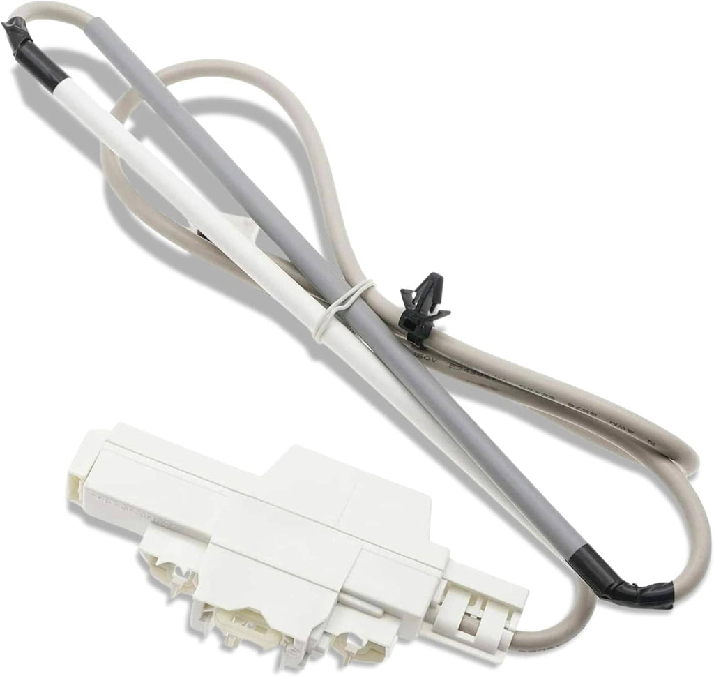 Washer door lid lock latch assembly, gray-white harness with molded plug and clips