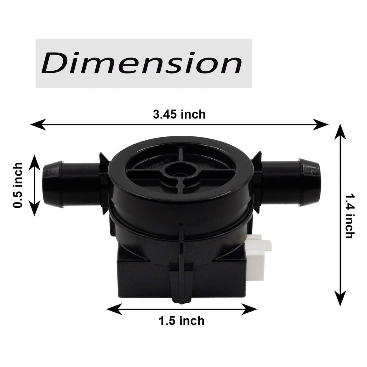 Compact black inlet flow meter with circular top and side hose fittings