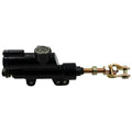 Rear foot brake master cylinder pump, black with gold linkage and mounting bracket