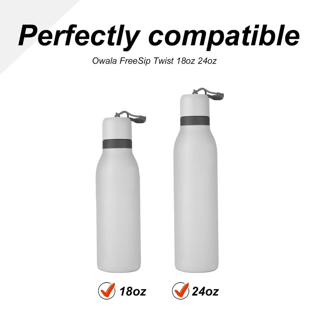 Gray stopper replacements shown on two bottles, 18oz and 24oz FreeSip twist
