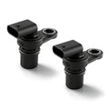 Black camshaft position sensor with electrical connector and mounting flange