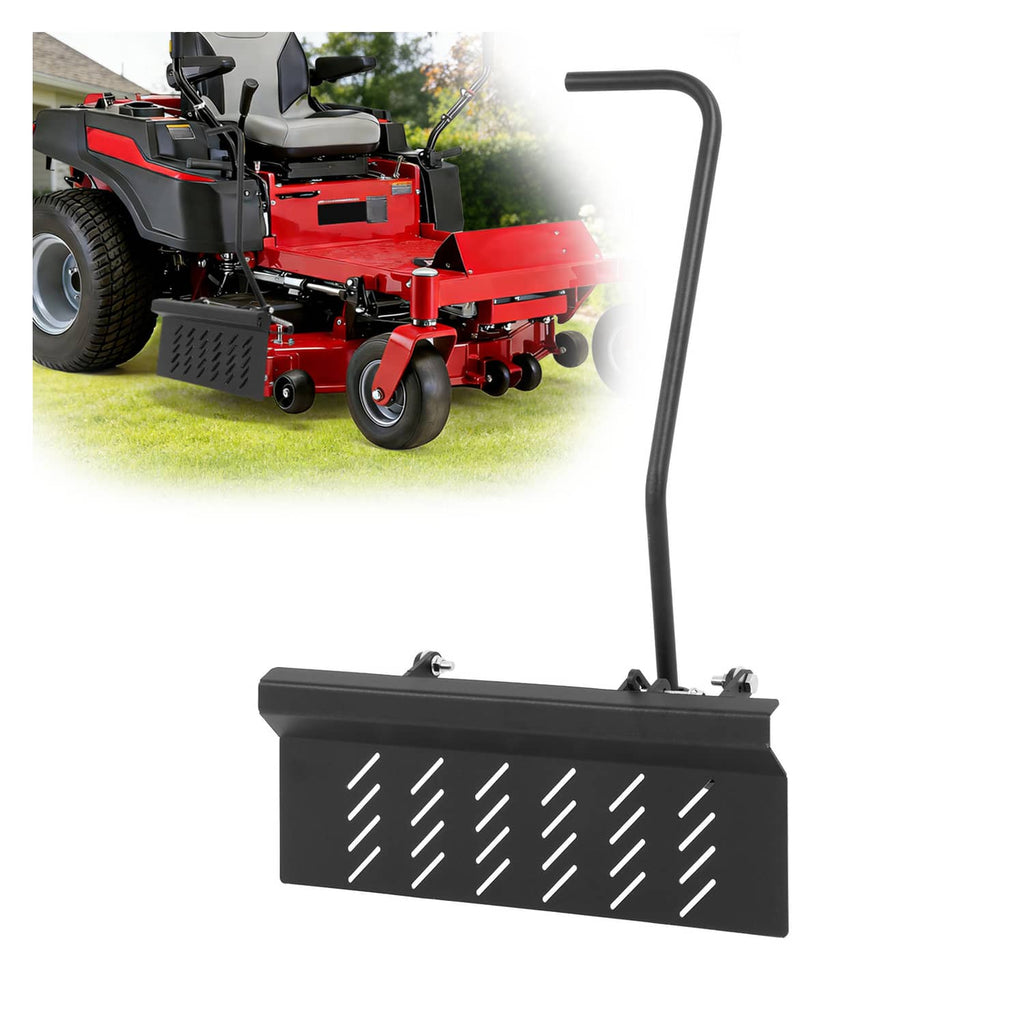Installed chute blocker on a riding lawn mower, black shield with handle