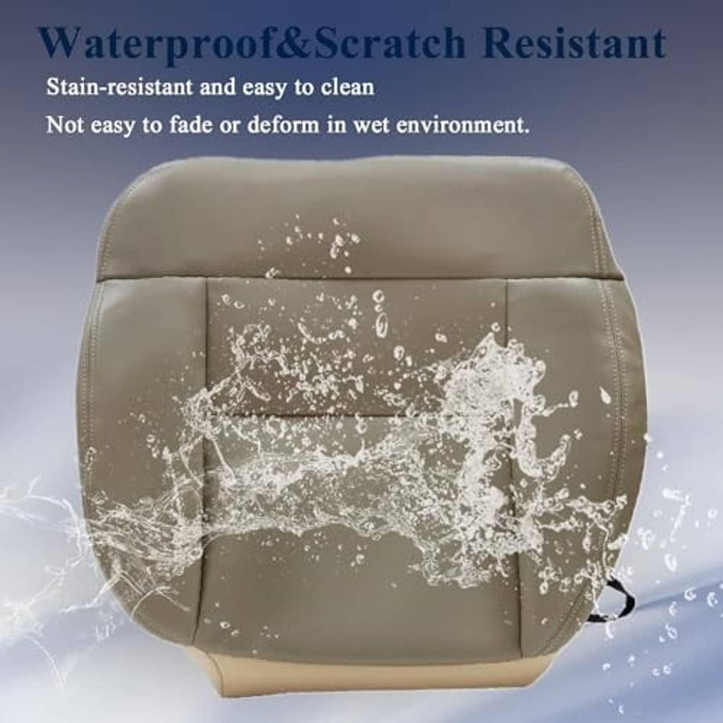 Tan seat bottom cover with water droplets, smooth stitched cushion panels
