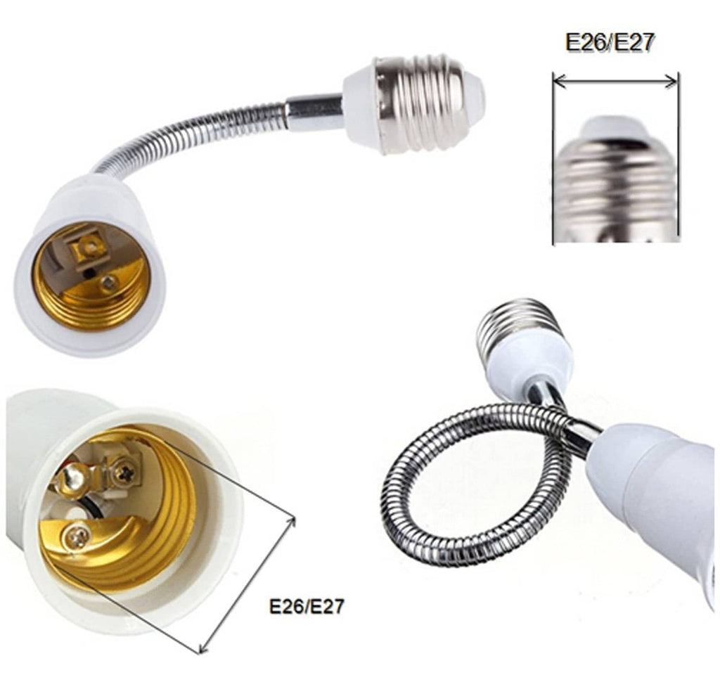 Flexible lamp socket extender with E26/E27 threads and gold brass contact inside