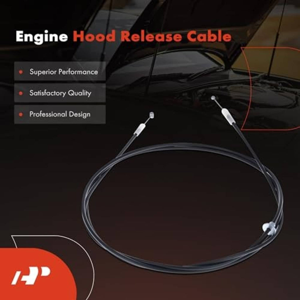 Engine hood release cable, black cable loop with white plastic segments and metal ends