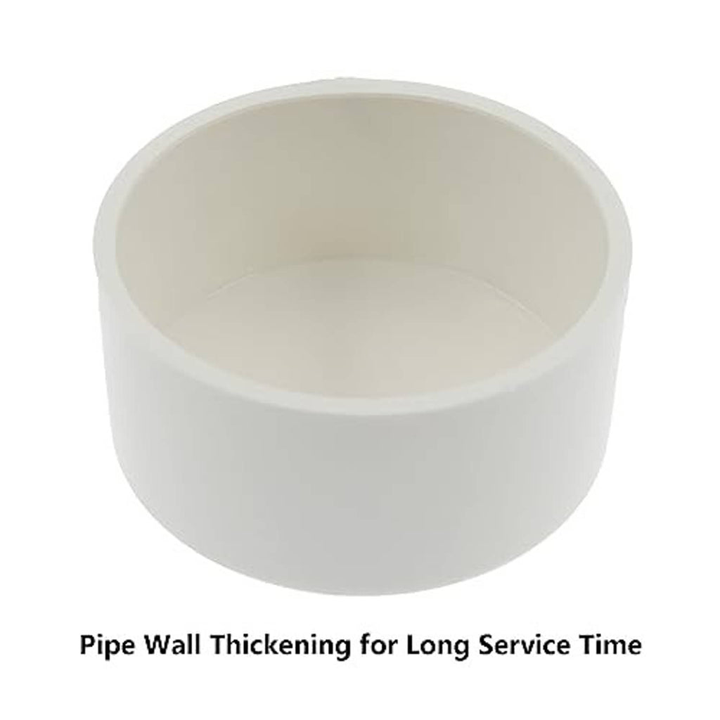 White PVC pipe end cap plug, open bowl interior for pipe sealing