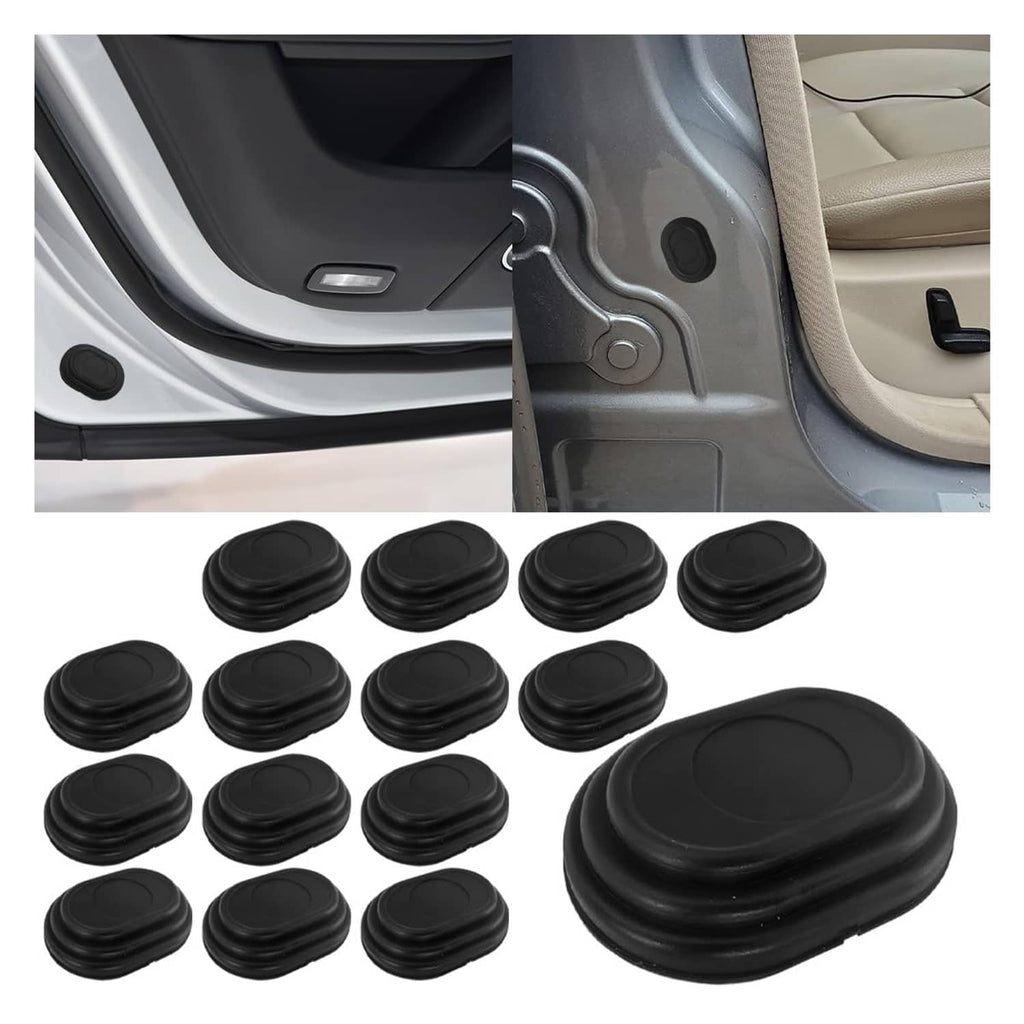 Set of 16 black silicone anti-collision shock absorber pads, round and oval shapes