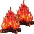 3D fake campfire decoration set: two fiery flame shapes on dark log base