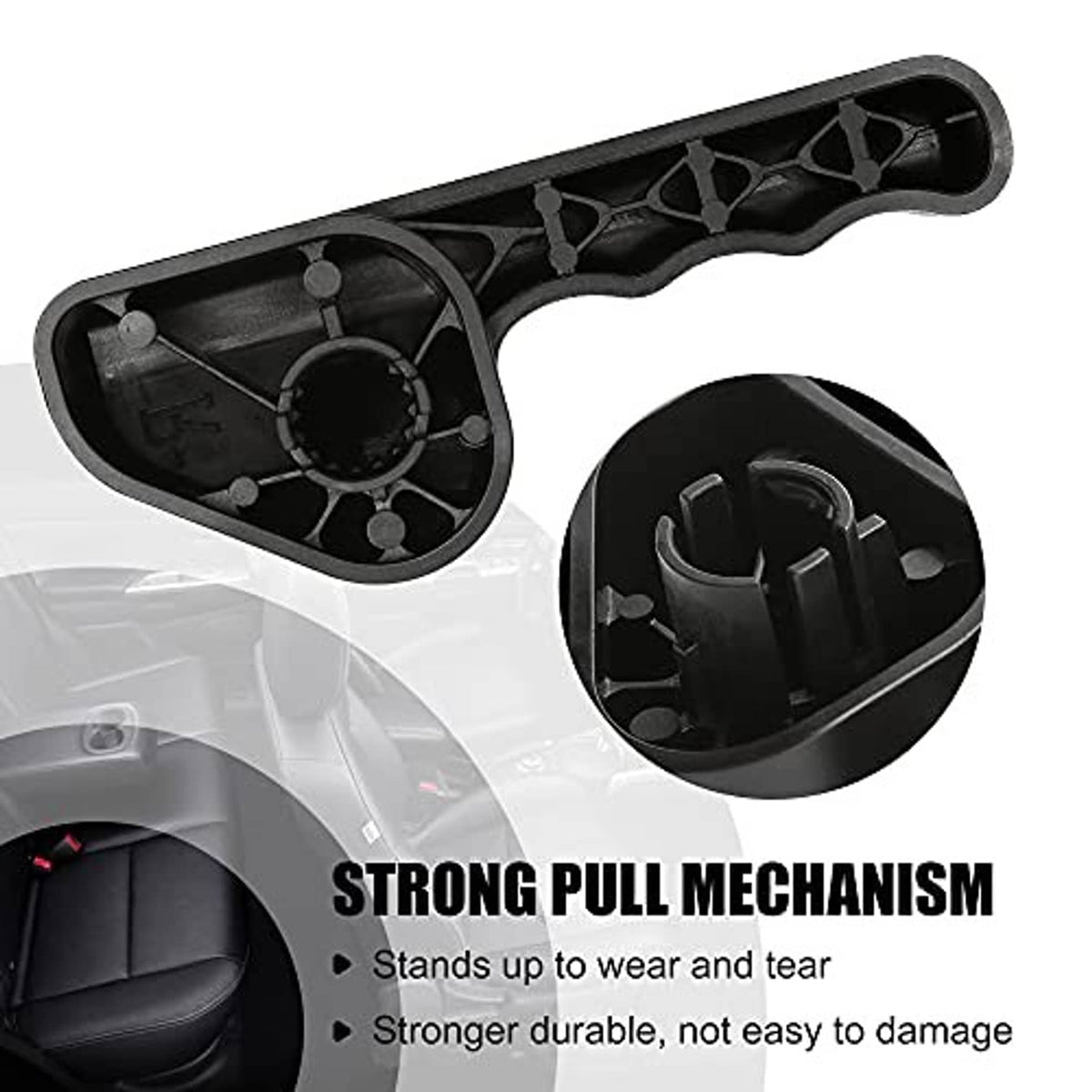 Black seat adjuster handle set with underside mounting tabs and textured grip