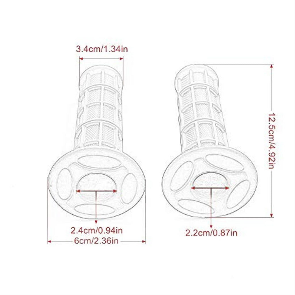 Motorcycle grip size diagram showing grip length and diameter measurements