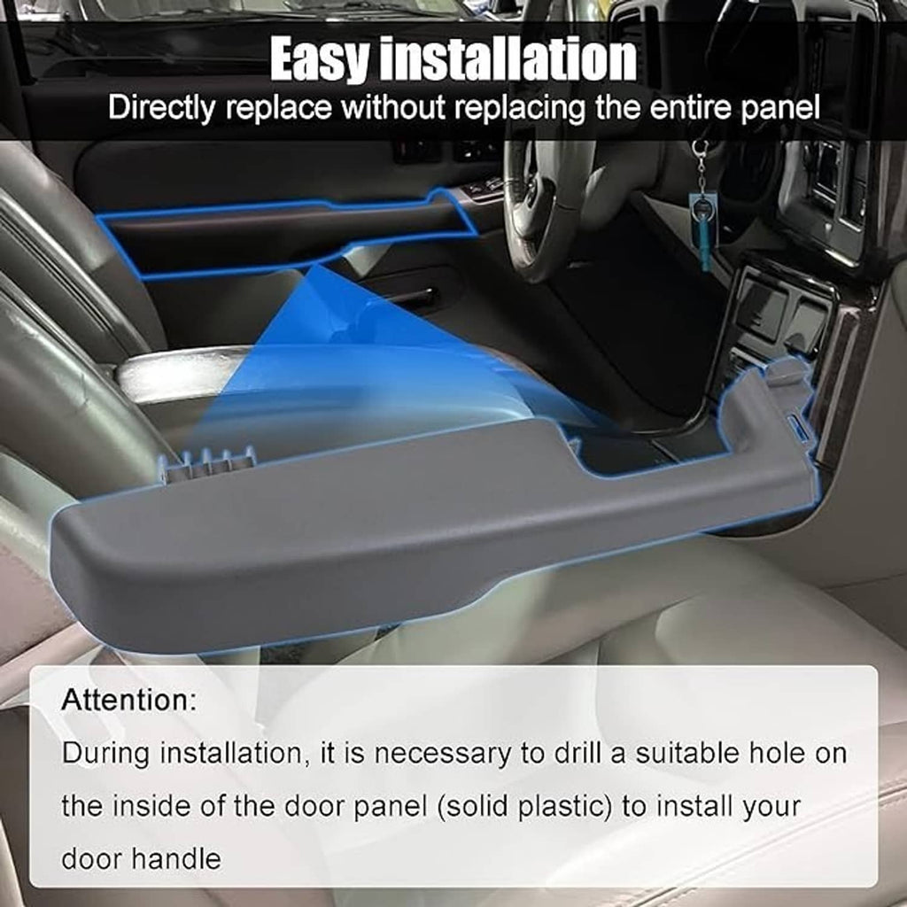 Gray left front door armrest installation position on vehicle door panel