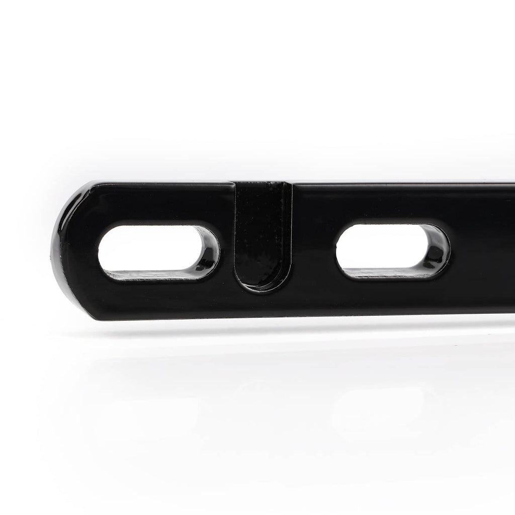 Close-up of black ATV rear wide grab bar center with two oval openings.