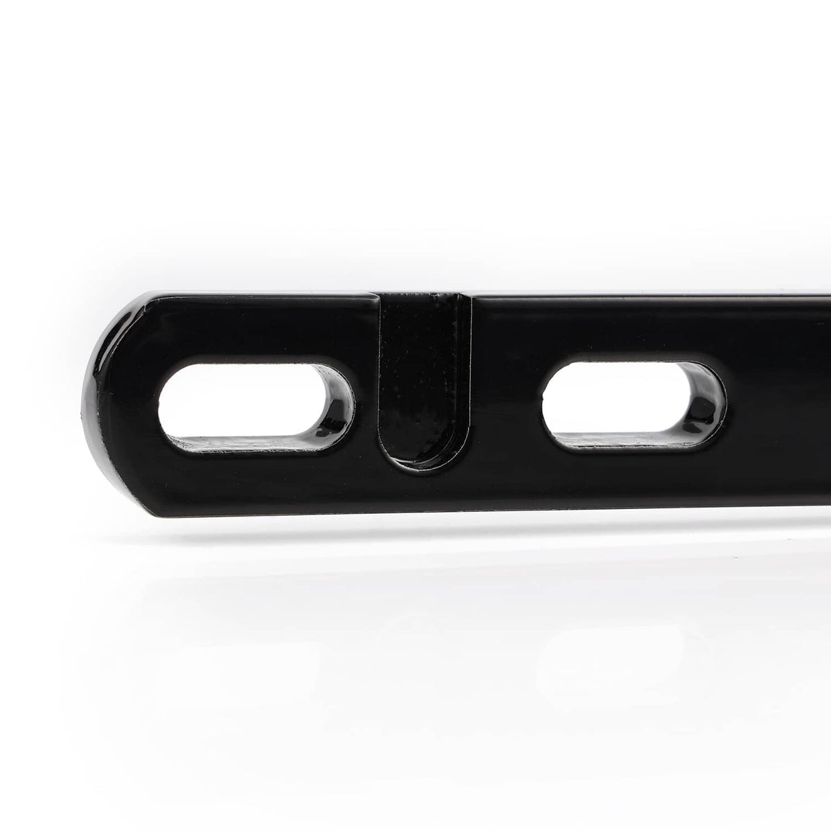 Close-up of black ATV rear wide grab bar center with two oval openings.