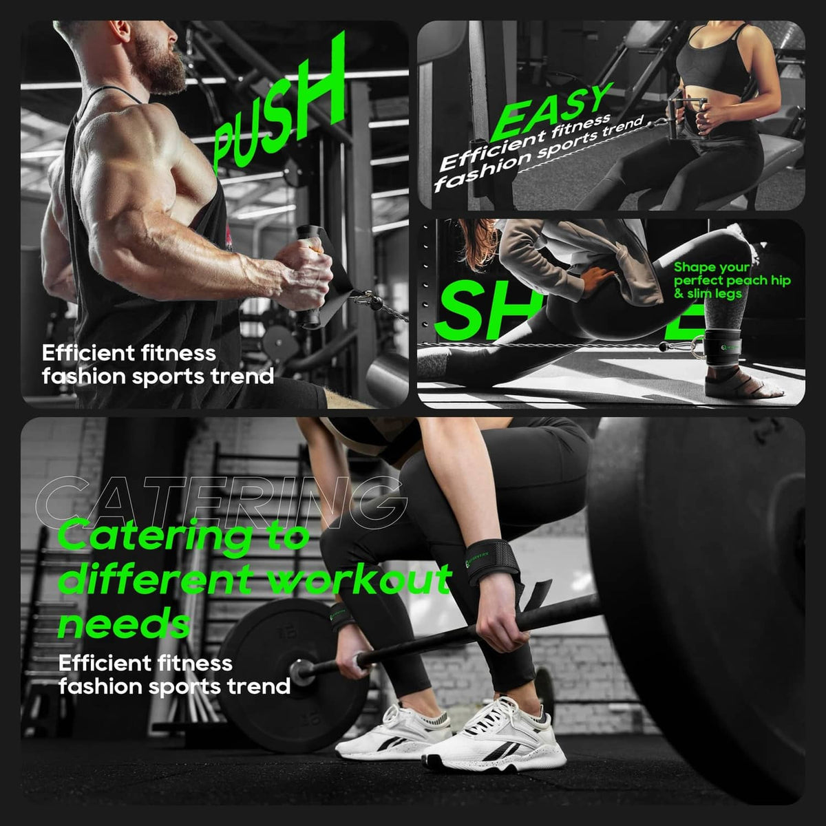 Cable machine accessory set with handle and rope components for workouts