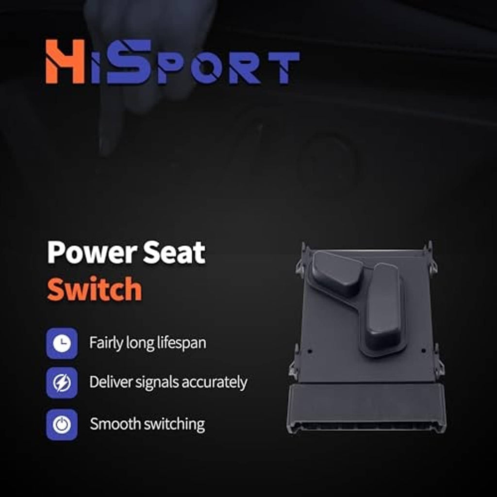Power seat switch module with two rocker buttons and bottom connector strip, dark gray