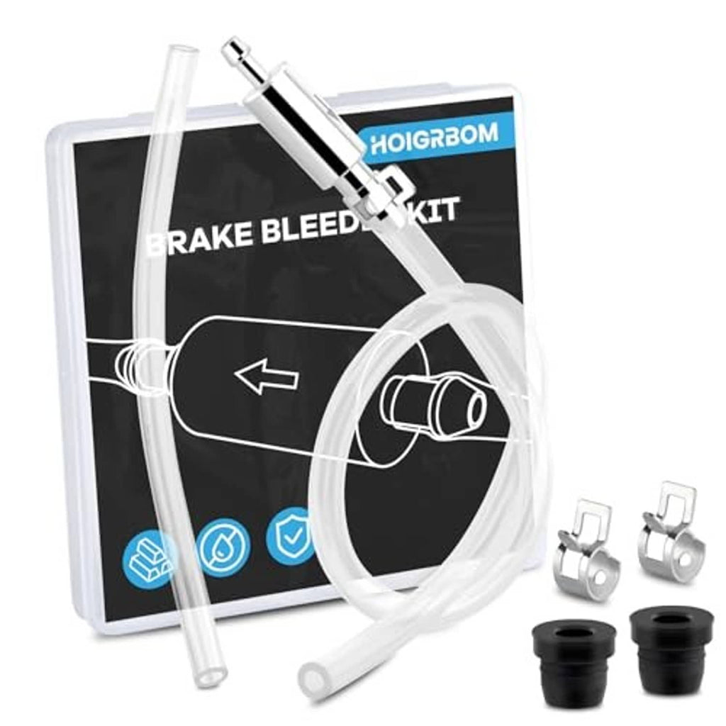 Brake bleeder hose kit with clear tubing, one-way check valve, and metal clamps