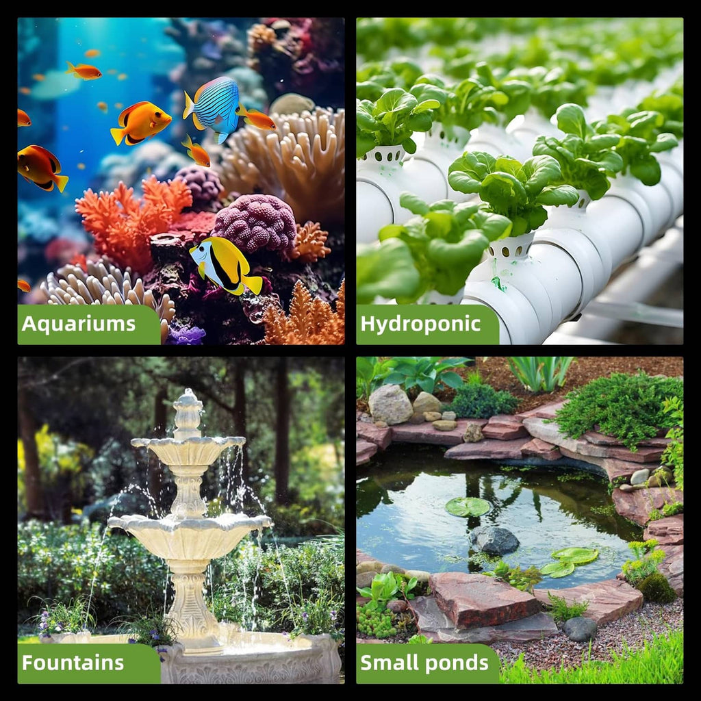Submersible pump use for aquariums, hydroponics, fountains, and small ponds
