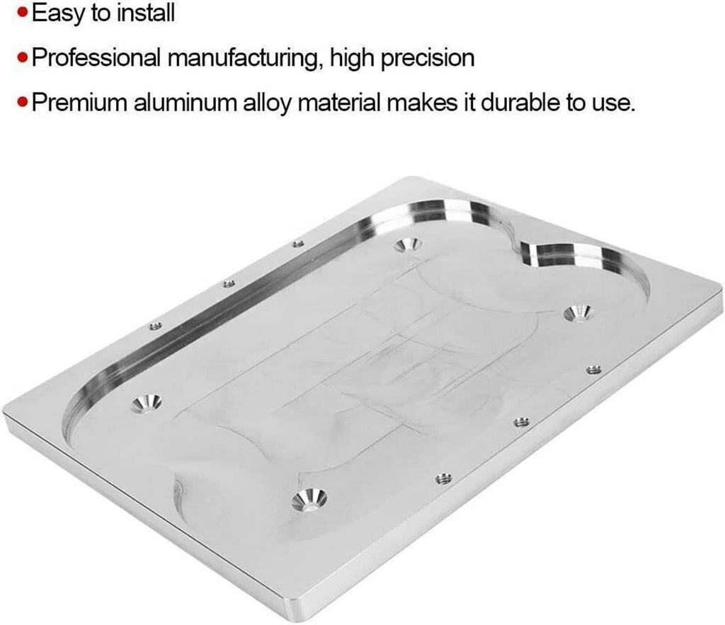 Silver battery mounting tray with recessed holder and four threaded studs