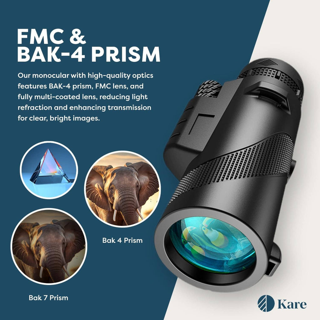 Black monocular telescope close-up with ribbed grip and objective lens