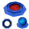 Blue bowling ball sanding pad holder with red sandpaper pad, octagonal grip ring, blue grip ball