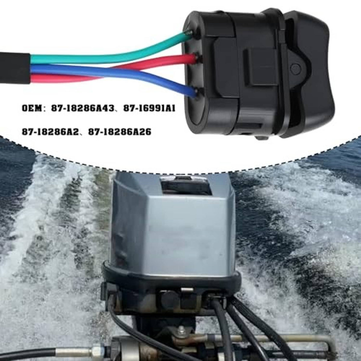 Outboard tilt/trim switch with 3-wire connector and multicolor wiring, OEM-style plug