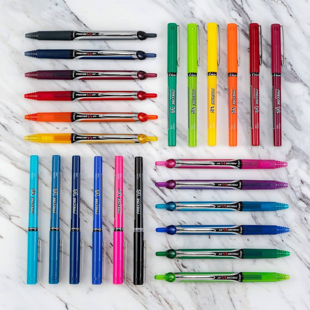 Assorted retractable rolling ball pens with colored barrels and metal tips