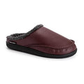 Men's faux leather clog with gray fuzzy lining, slip-on mule design, dark outsole