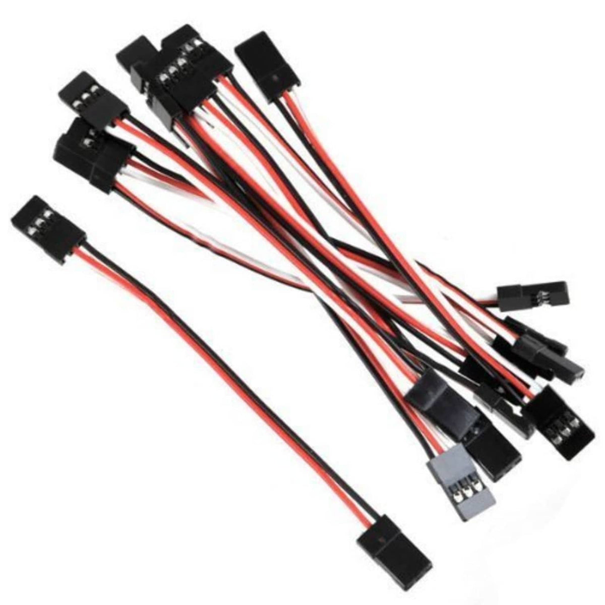 RC servo extension cable set with male connectors, black plugs, red/white/black wires