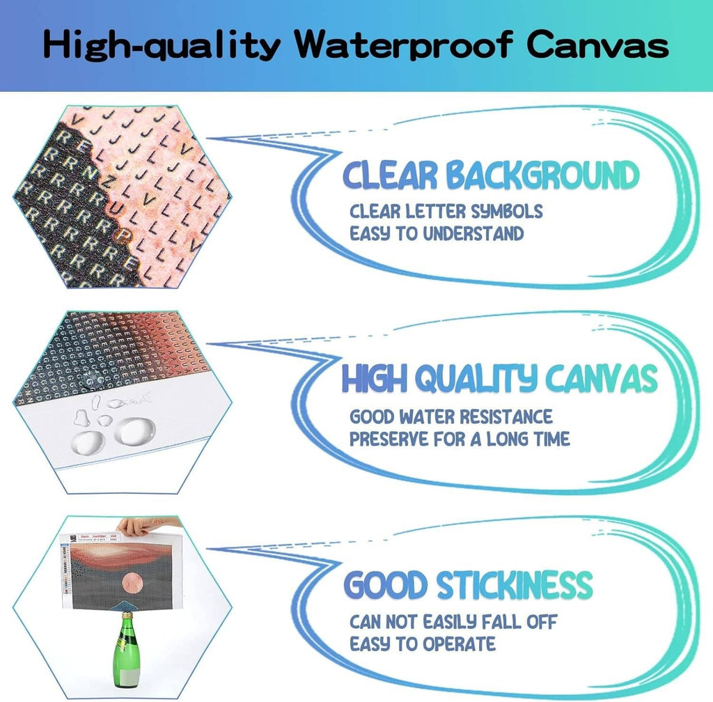Waterproof diamond painting canvas with clear symbols and strong adhesive