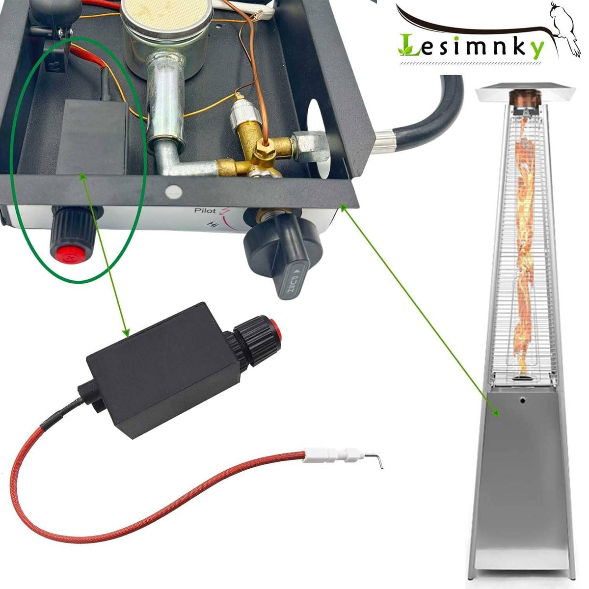 Electronic igniter module with wiring components for patio heater ignition