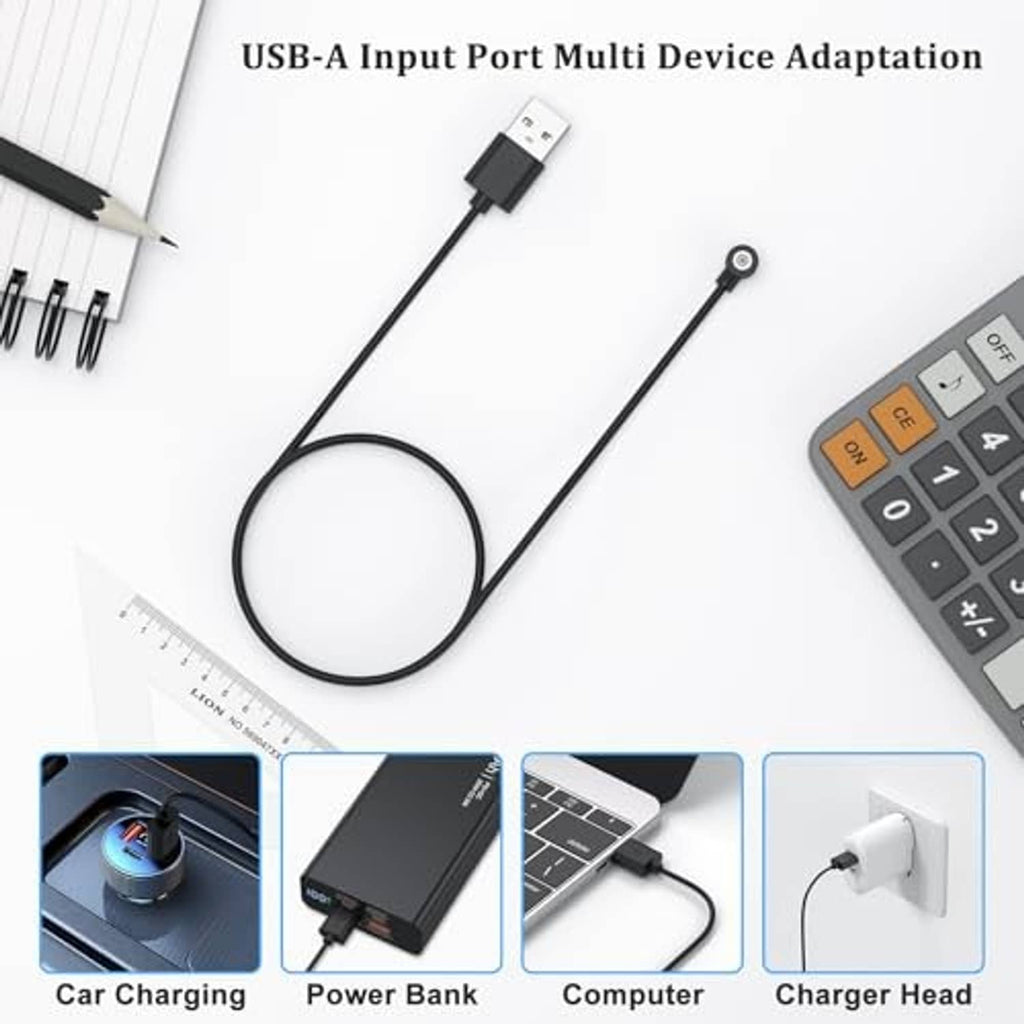 USB-A input black charging cable with magnetic end for ring charger